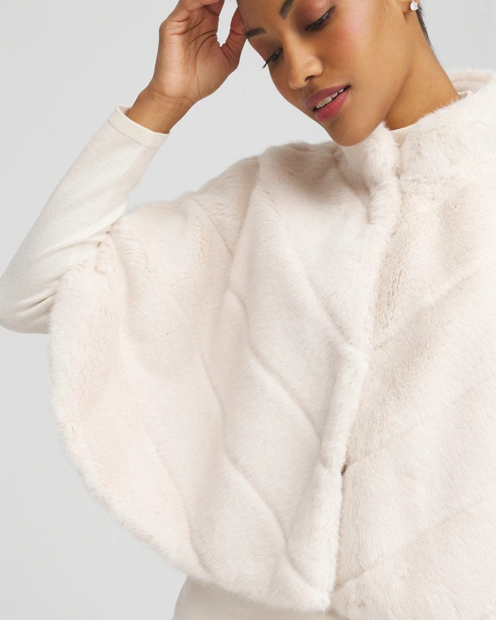 Chico's Faux Fur Funnelneck Capelet ENGLISH CREAM
