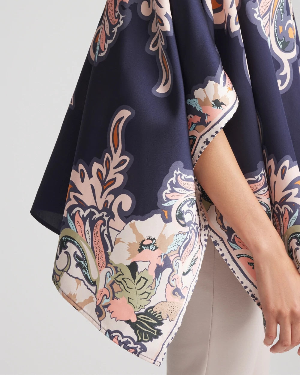 Chico's Collarless Floral-Paisley Poncho PASSPORT BLUE