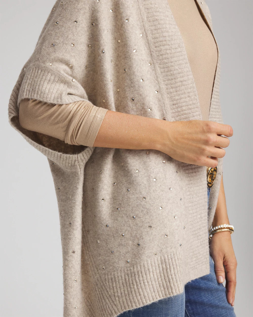 Chico's Embellished Cocoon Ruana NEUTRAL