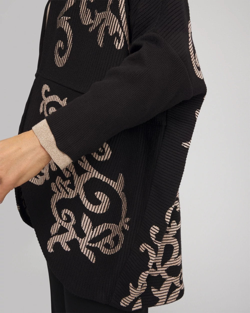 Chico's Ottoman Jacquard Cocoon Cardigan BLACK