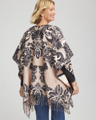 Chico's Reversible Printed Fringe Ruana CHAMPAGNE FIZZ