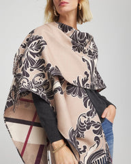 Chico's Reversible Printed Fringe Ruana CHAMPAGNE FIZZ