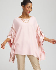 Chico's Sequin Striped Sweater Poncho BLUSHED