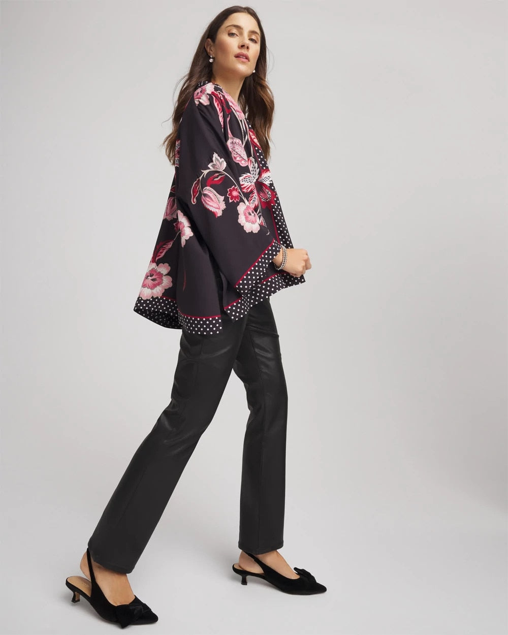 Chico's Short Floral Kimono BLACK