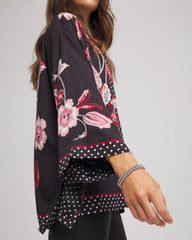 Chico's Short Floral Kimono BLACK