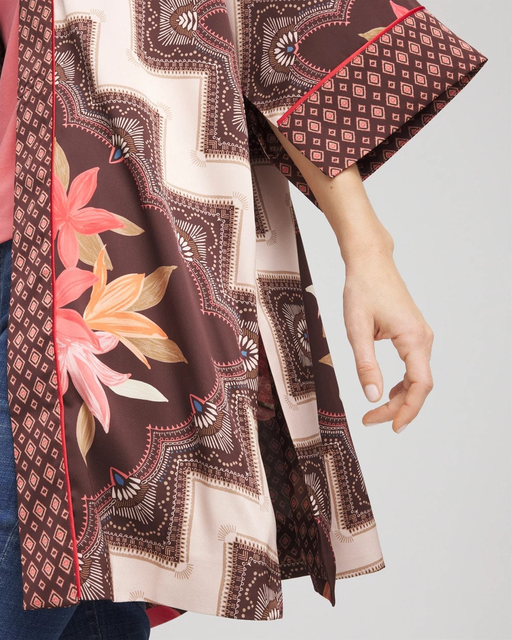 Chico's Long Mixed-Print Kimono CACAO