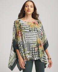Chico's Printed Crinkle-Chiffon Pullover Poncho NETTLE LEAF