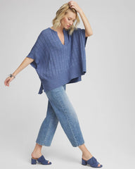 Chico's Open-Knit Splitneck Poncho BLUE LOTUS