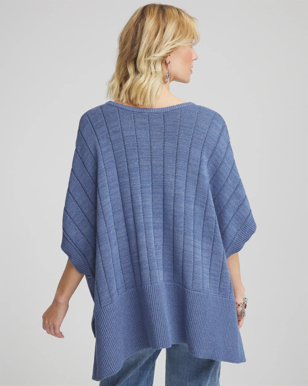 Chico's Open-Knit Splitneck Poncho BLUE LOTUS