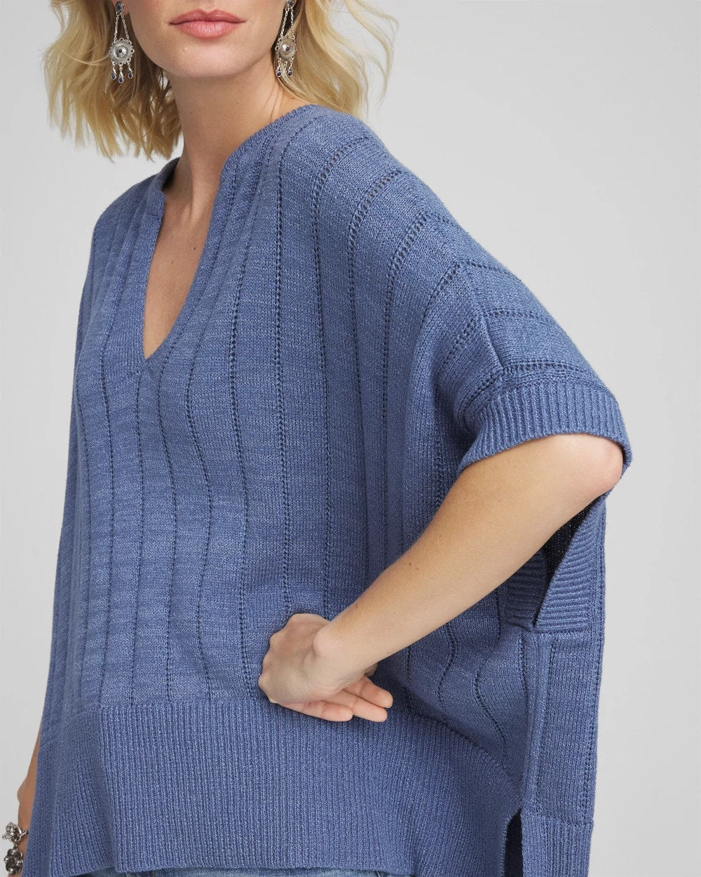 Chico's Open-Knit Splitneck Poncho BLUE LOTUS
