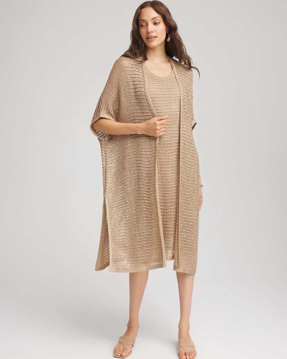 Chico's Crochet-Knit Sequins Ruana CAFE AROMA