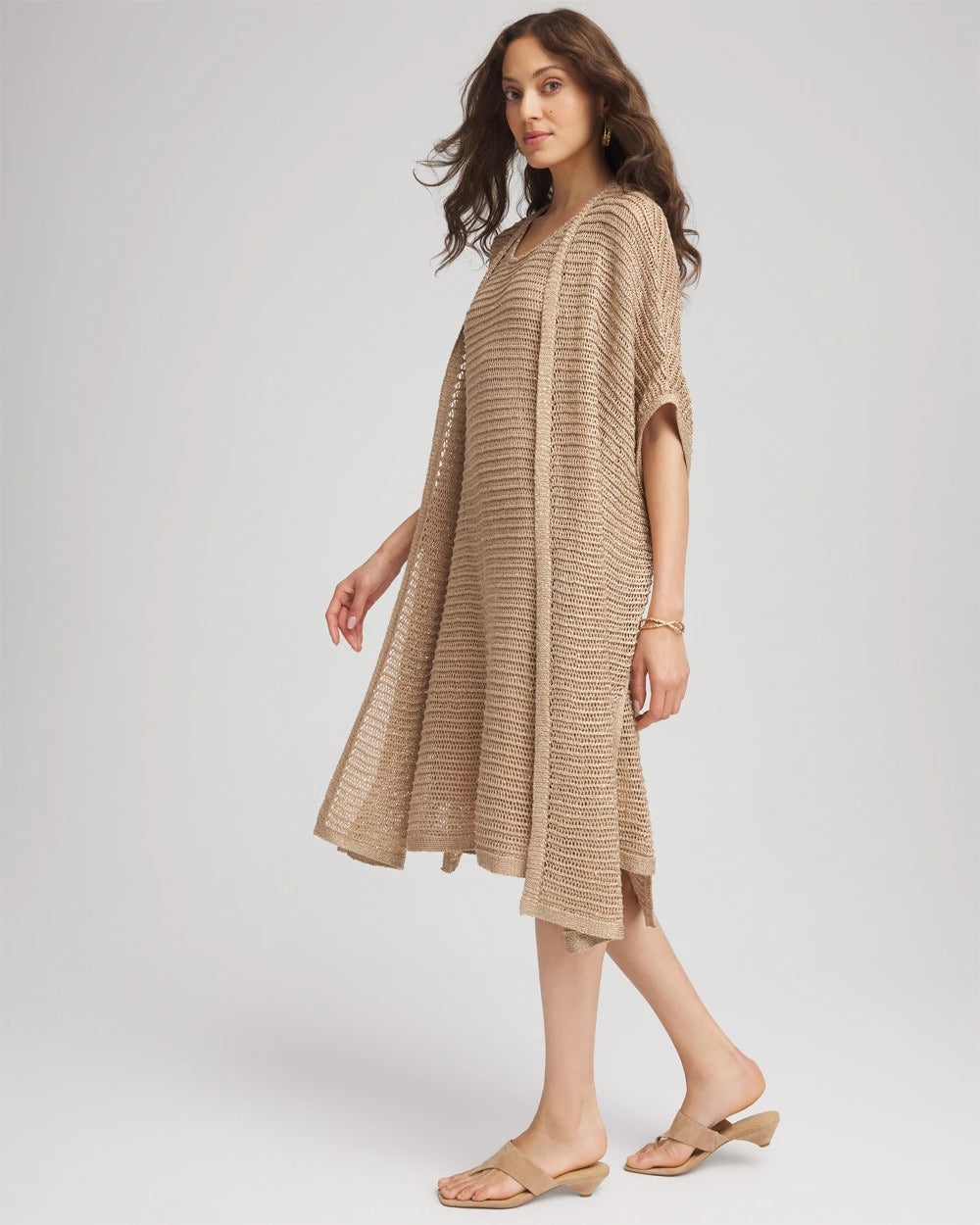 Chico's Crochet-Knit Sequins Ruana CAFE AROMA
