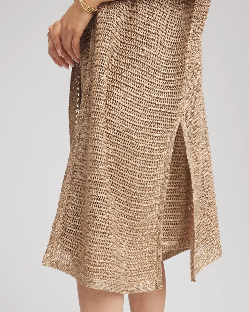 Chico's Crochet-Knit Sequins Ruana CAFE AROMA