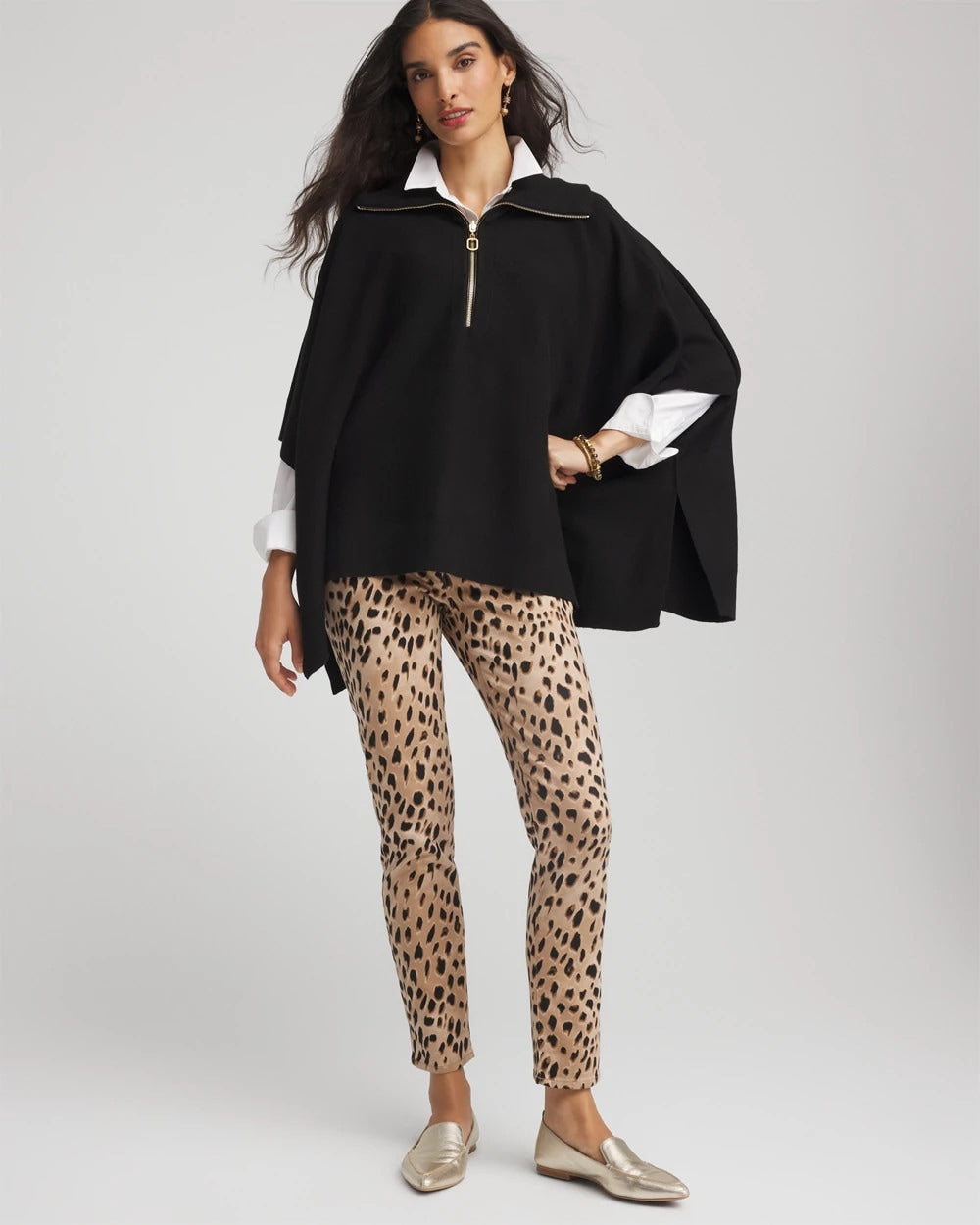 Chico's Cashmere-Blend Pullover Sweater Poncho BLACK