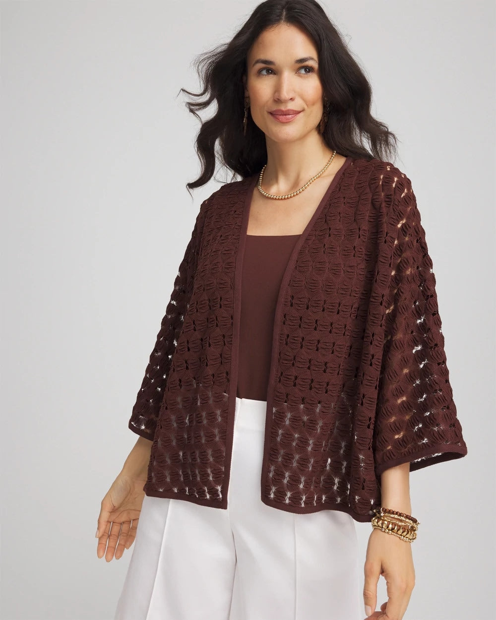 Chico's Short Woven Kimono CACAO