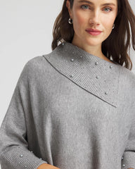 Chico's Embellished Sweater Poncho MOON SHADE GRAY HEATHER