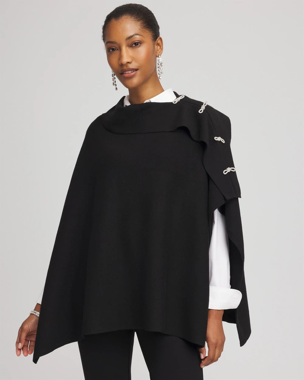 Chico's Embellished Bow Poncho BLACK