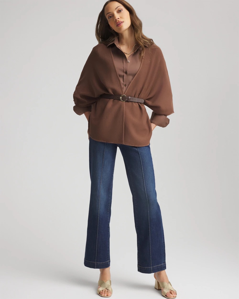 Chico's Crepe Open-Front Ruana DRIED MUSHROOM