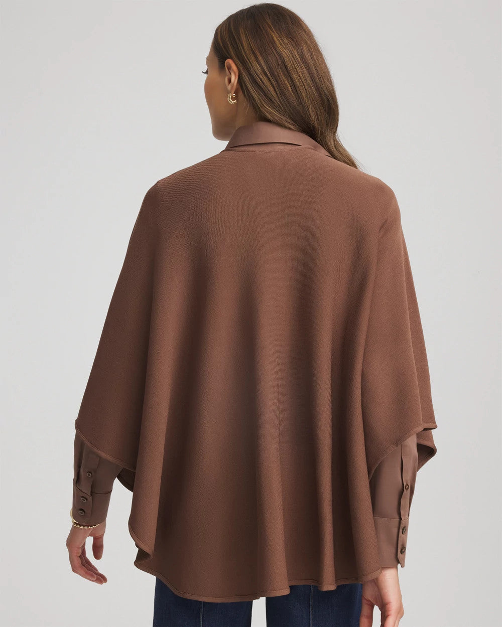 Chico's Crepe Open-Front Ruana DRIED MUSHROOM