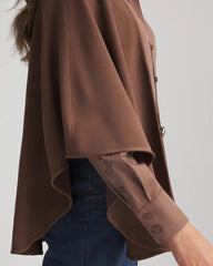 Chico's Crepe Open-Front Ruana DRIED MUSHROOM