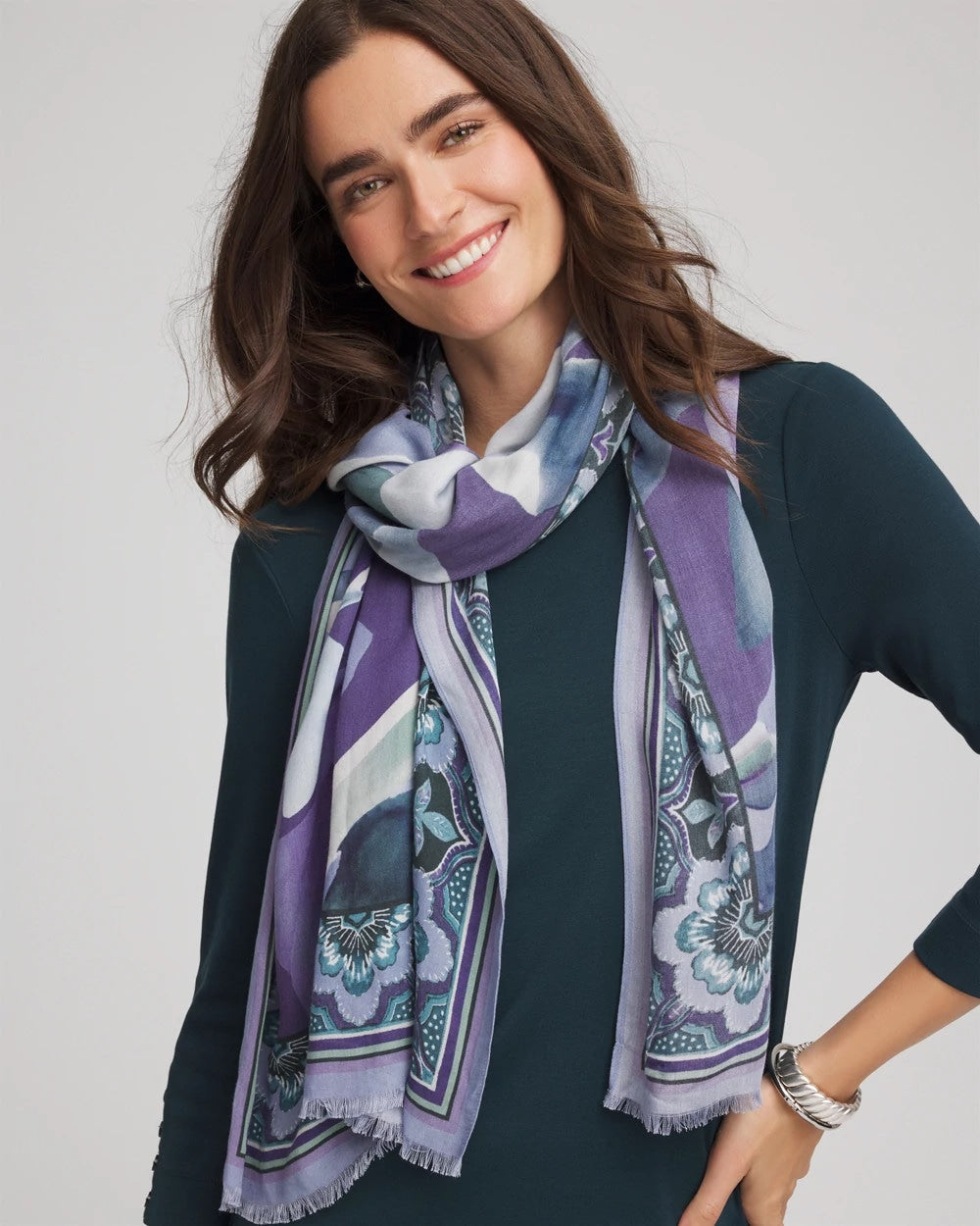 Chico's Artist Garden Oblong Scarf PURPLE ELIXIR