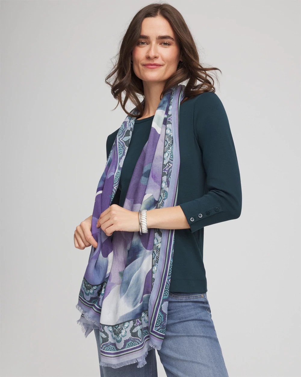 Chico's Artist Garden Oblong Scarf PURPLE ELIXIR