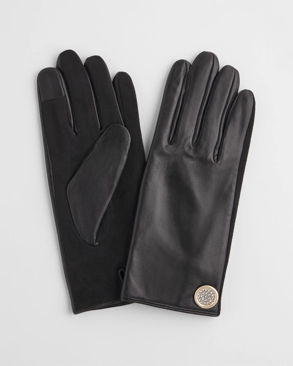 Chico's Leather Button Detail Gloves BLACK