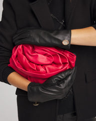 Chico's Leather Button Detail Gloves BLACK