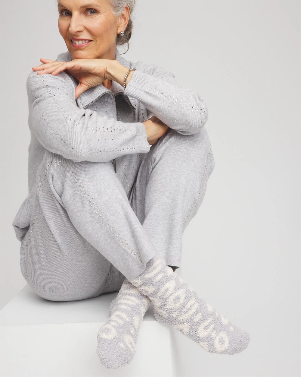 Chico's Animal Print Cozy Socks DOVE GRAY