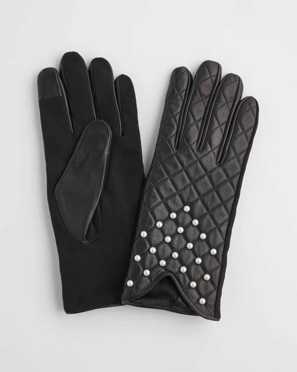 Chico's Leather Pearl Quilted Gloves BLACK