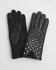 Chico's Leather Pearl Quilted Gloves BLACK