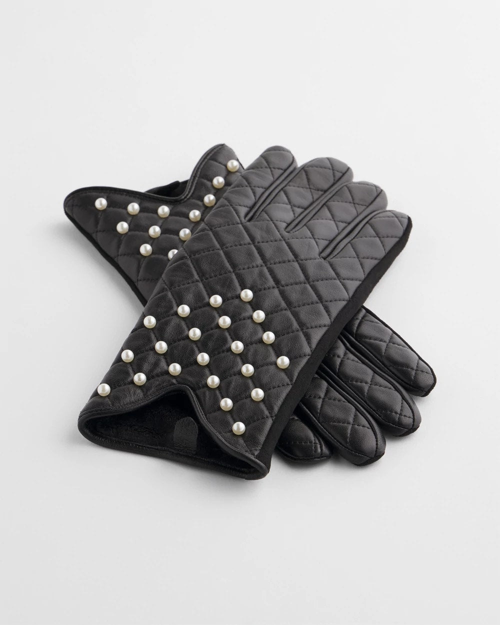 Chico's Leather Pearl Quilted Gloves BLACK