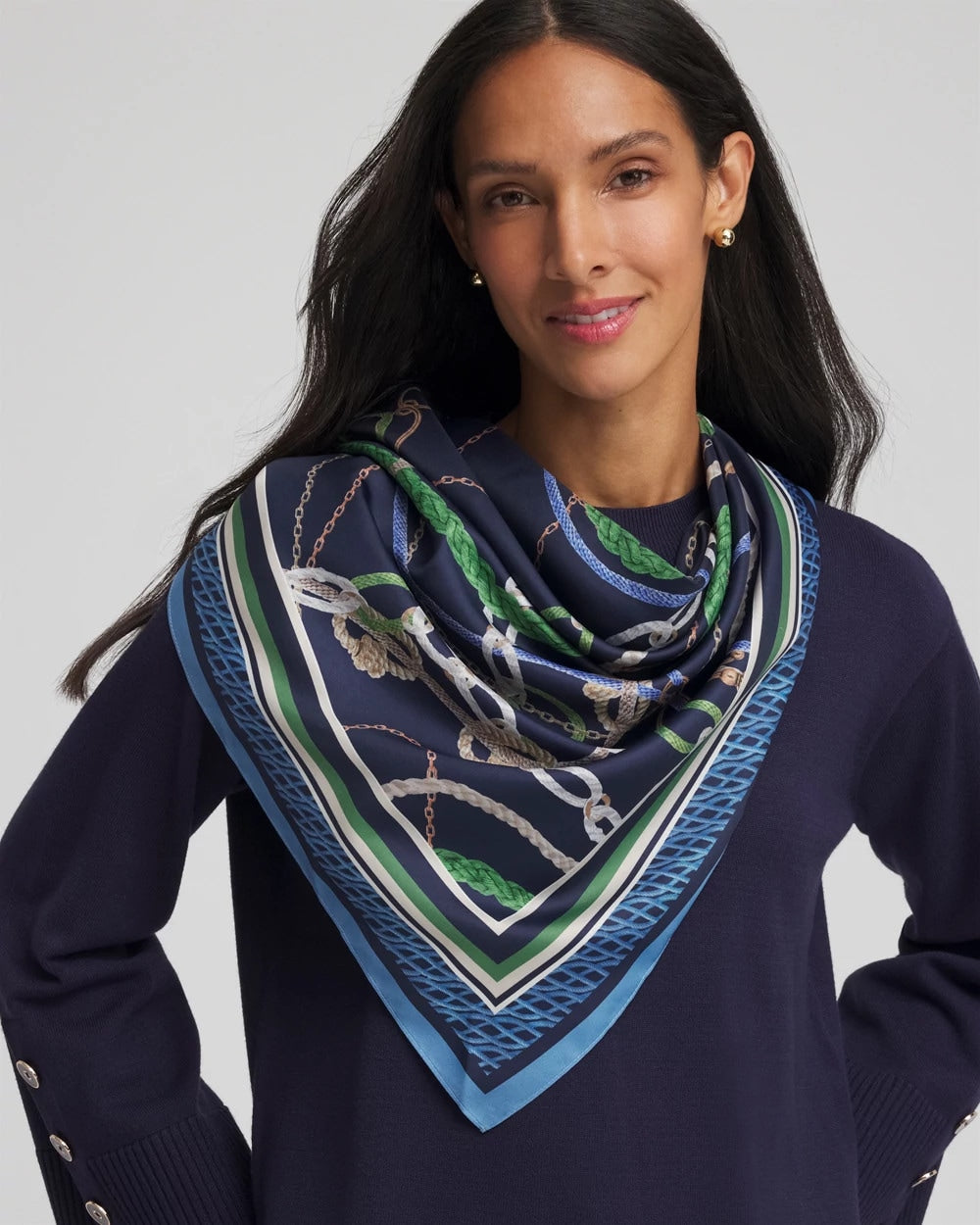 Chico's Rope Relic Square Scarf PASSPORT BLUE