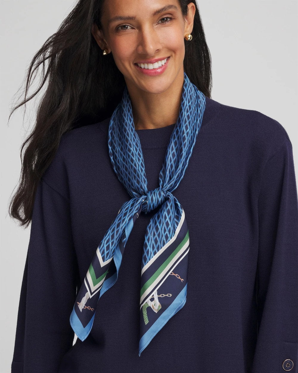 Chico's Rope Relic Square Scarf PASSPORT BLUE