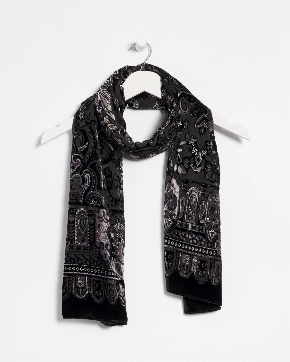 Chico's Velvet Burnout Oblong Scarf BLACK