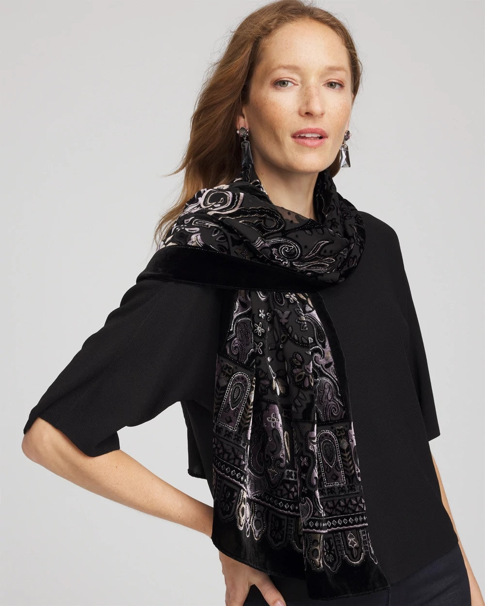 Chico's Velvet Burnout Oblong Scarf BLACK