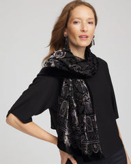 Chico's Velvet Burnout Oblong Scarf BLACK