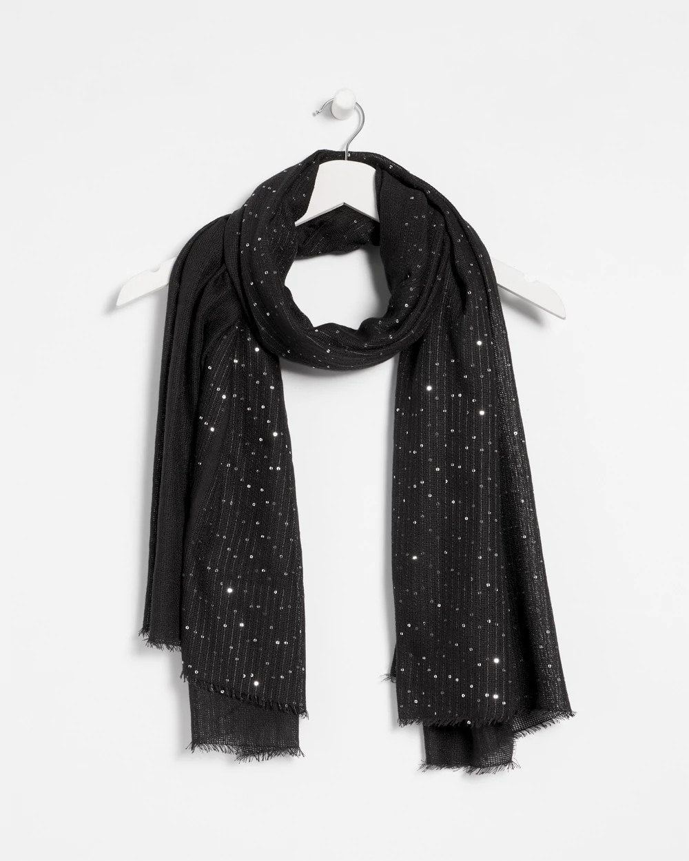 Chico's Metallic Stripe Oblong Scarf BLACK