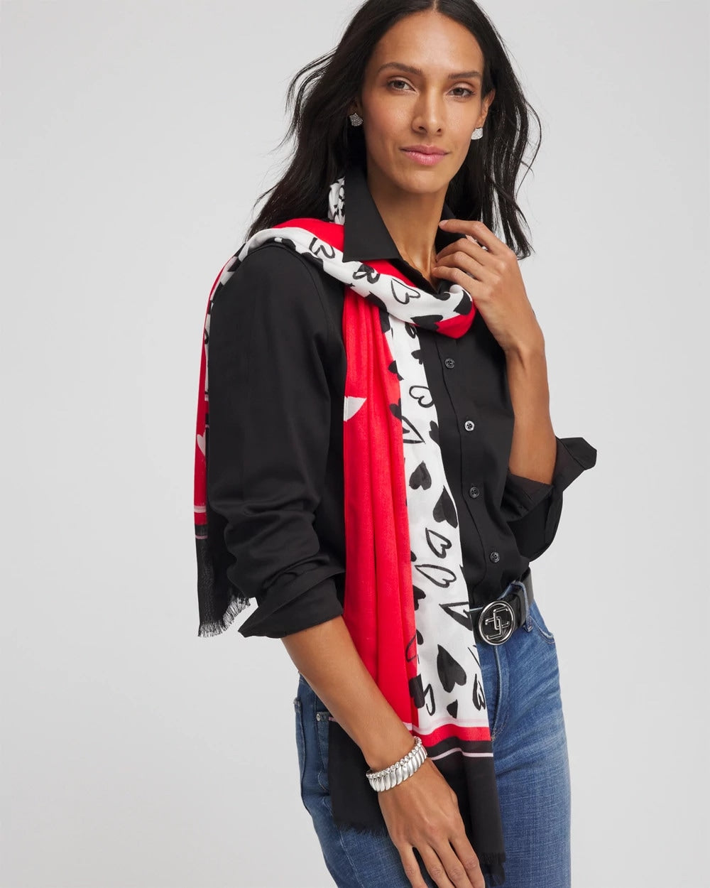 Chico's Lover Girl Woven Oblong Scarf LOVE LETTER RED