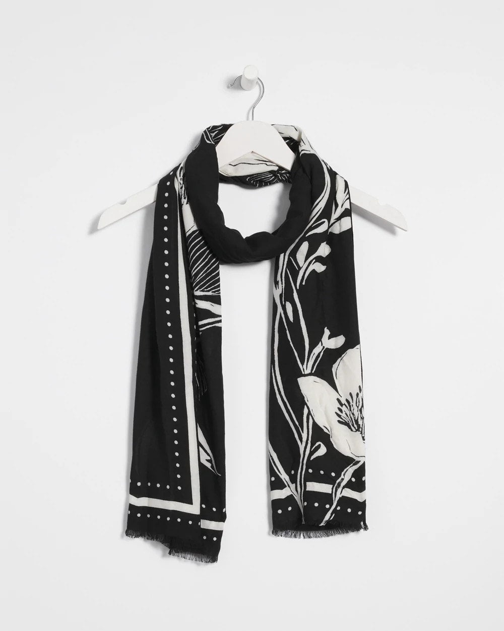 Chico's Floral Woven Oblong Scarf BLACK