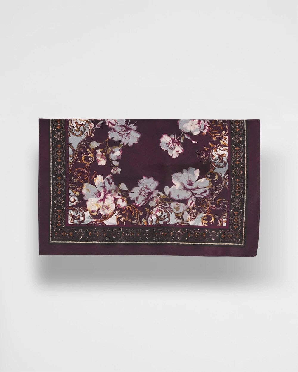 Chico's Frosty Floral Square Neckerchief Scarf BLACK