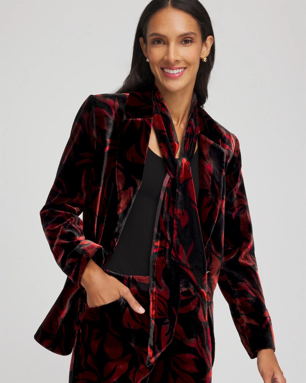 Chico's Velvet Rose Skinny Scarf BLACK