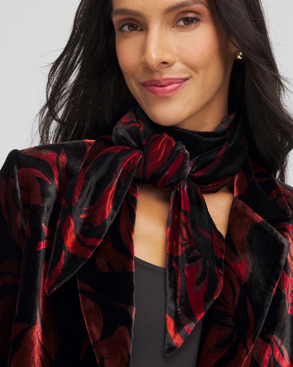 Chico's Velvet Rose Skinny Scarf BLACK