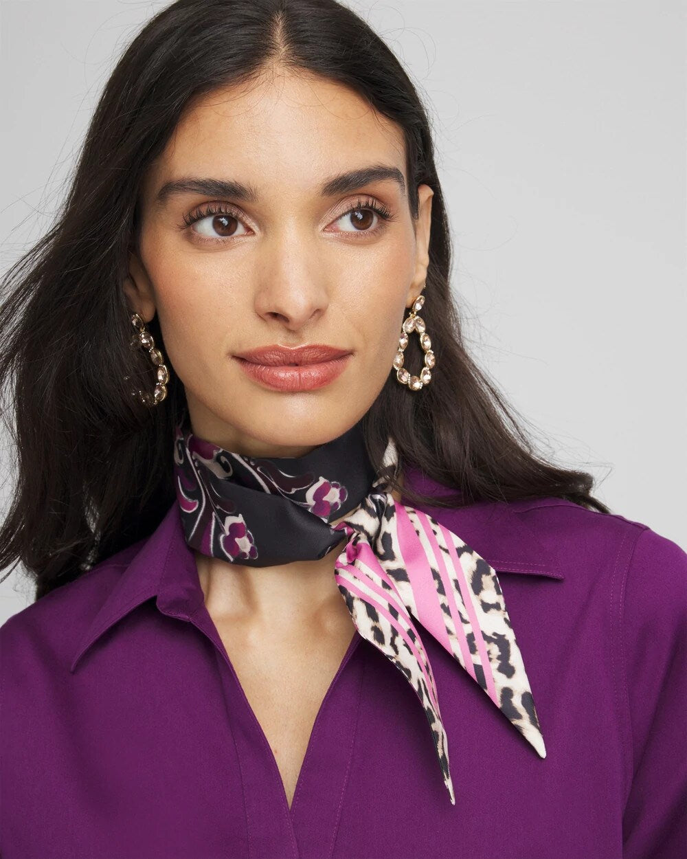 Chico's Floral Animal Print Skinny Scarf BLACK