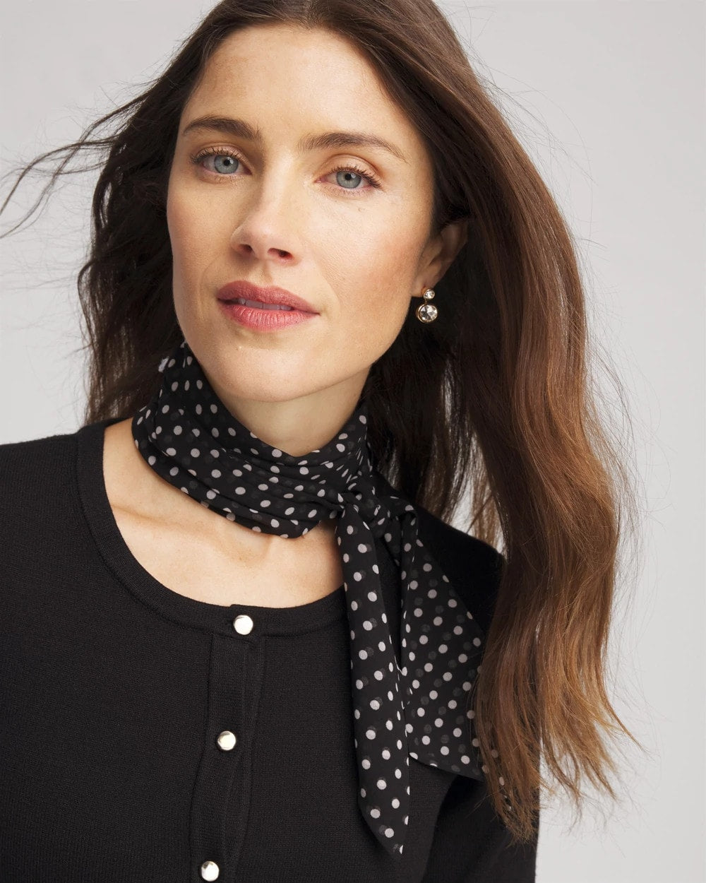 Chico's Polka Dot Skinny Scarf BLACK