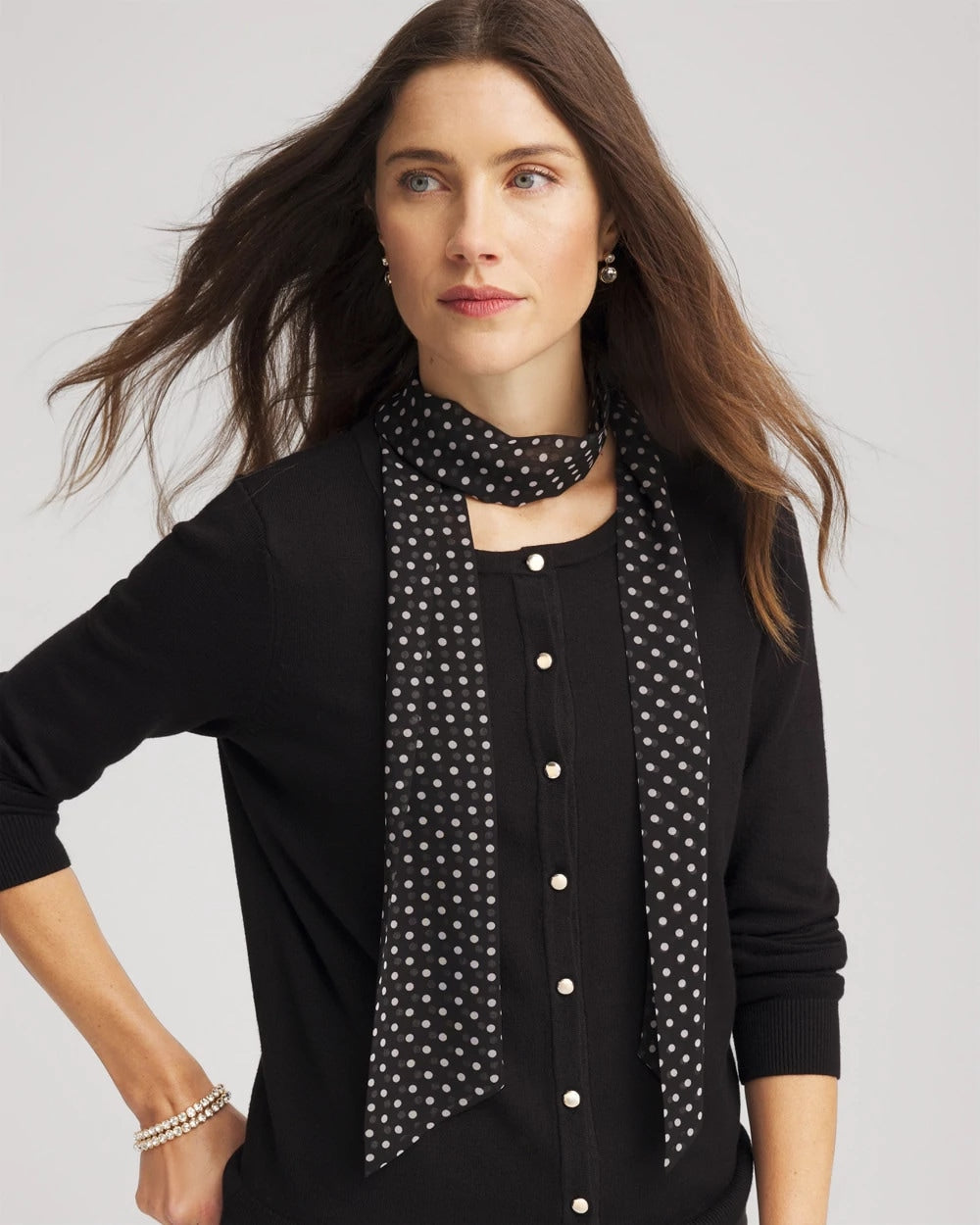 Chico's Polka Dot Skinny Scarf BLACK