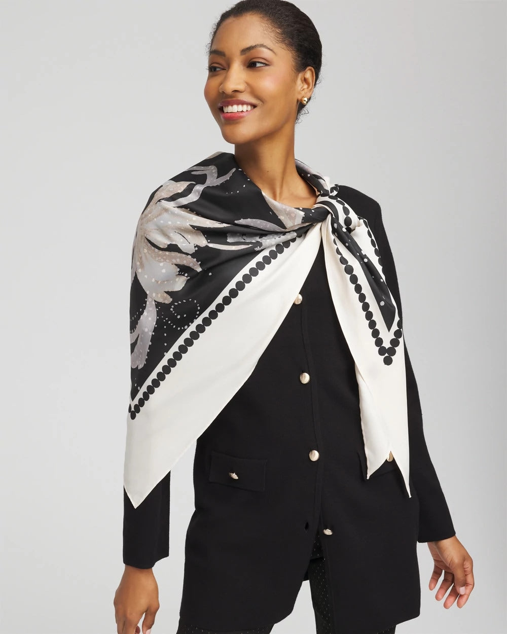 Chico's Printed Triangle Neckerchief Scarf BLACK
