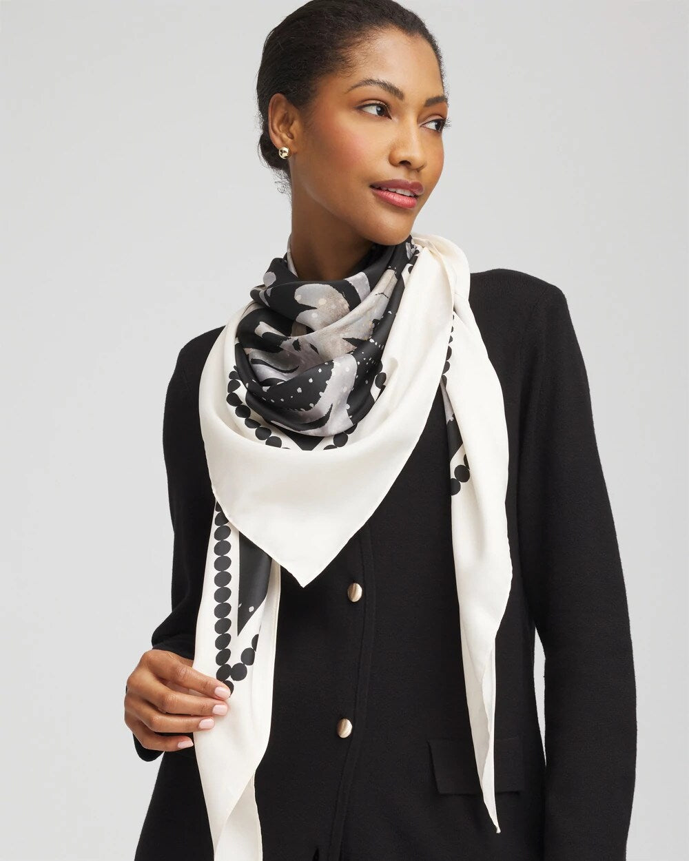 Chico's Printed Triangle Neckerchief Scarf BLACK