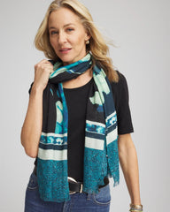 Chico's Glacier Colorblock Oblong Scarf BLACK