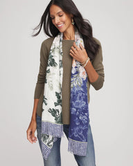Chico's Colorblock Floral-Print Oblong Scarf ECRU